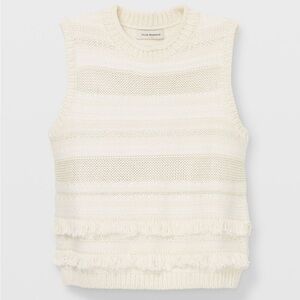 NWT. Club Monaco Crochet Fringe Tank Sleeveless Sweater in Winter White size XL